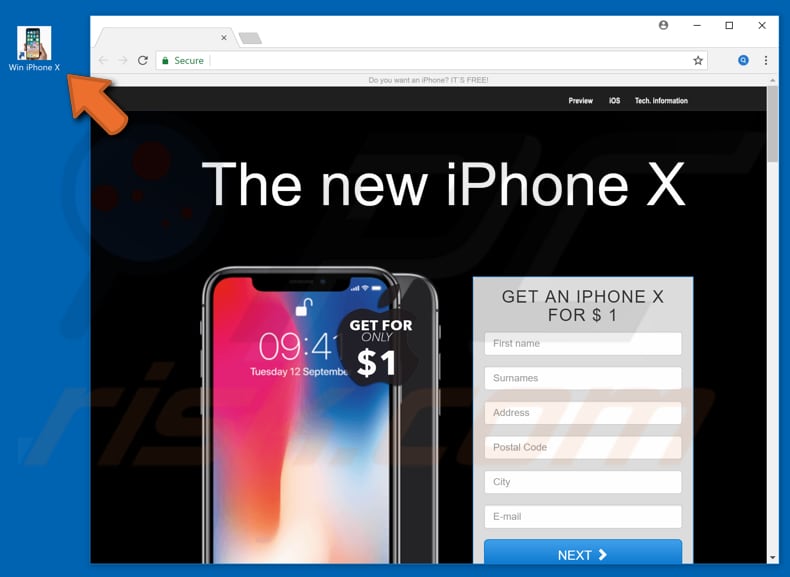 Get An iPhone X For 1$ scam