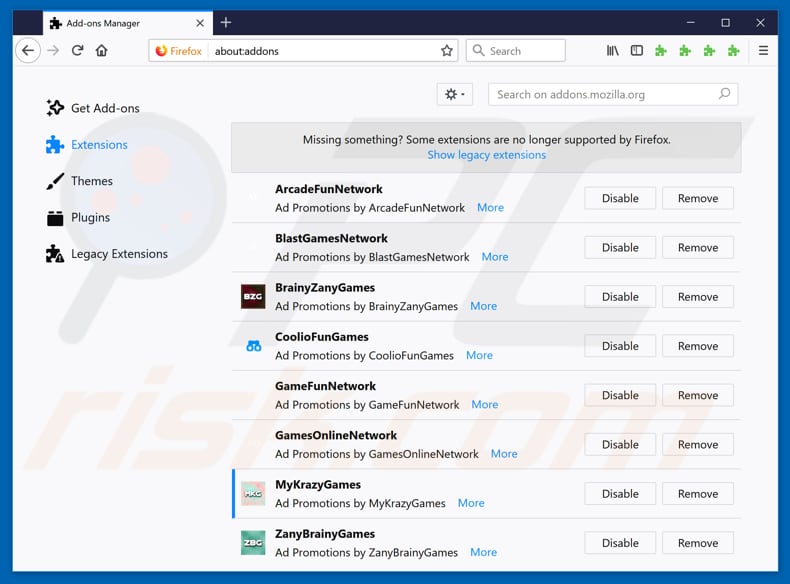 Removing MyKrazyGames ads from Mozilla Firefox step 2