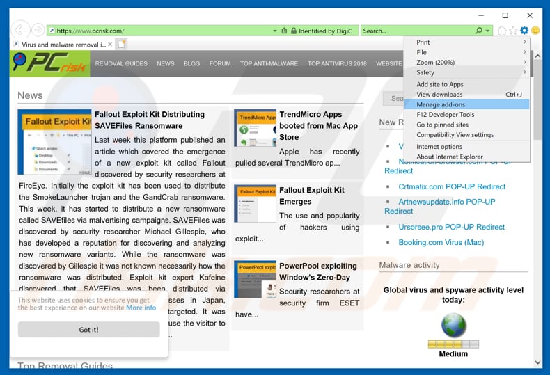 Removing MyKrazyGames ads from Internet Explorer step 1