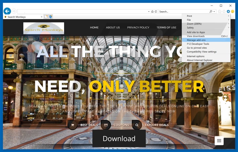 Removing SearchMonkeys ads from Internet Explorer step 1