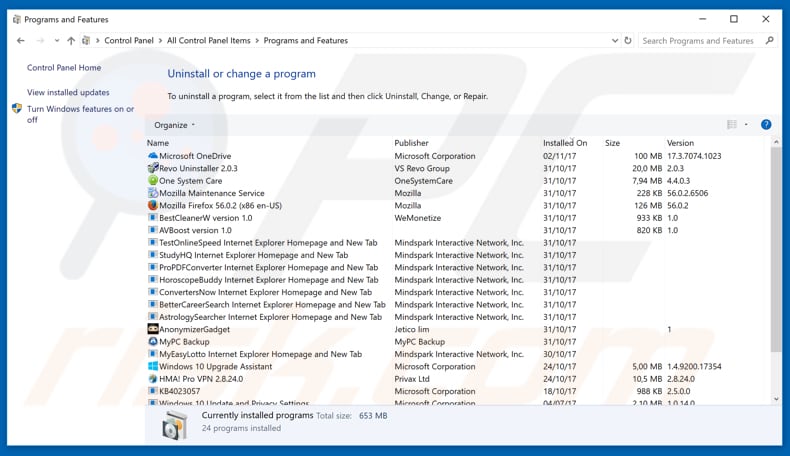 SearchMonkeys adware uninstall via Control Panel