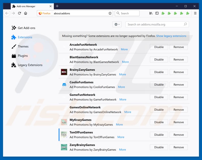 Removing TonOfFunGames ads from Mozilla Firefox step 2