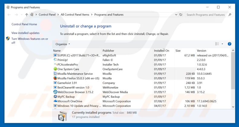 Un-blocking adware uninstall via Control Panel