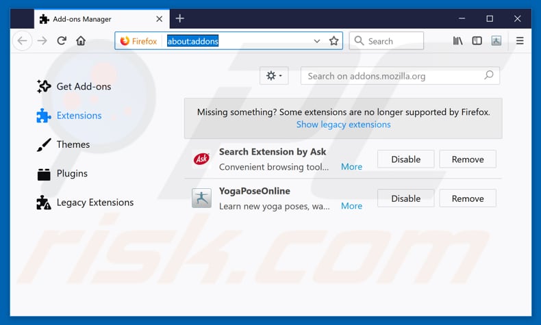 Removing hp.myway.com related Mozilla Firefox extensions