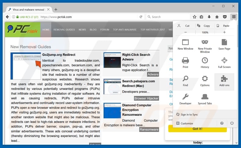 Removing adfries.net ads from Mozilla Firefox step 1
