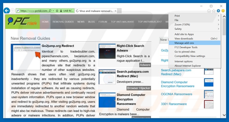 Removing adfries.net ads from Internet Explorer step 1