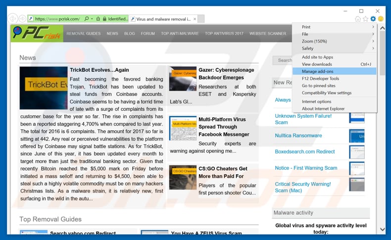 Removing adhunter.media ads from Internet Explorer step 1