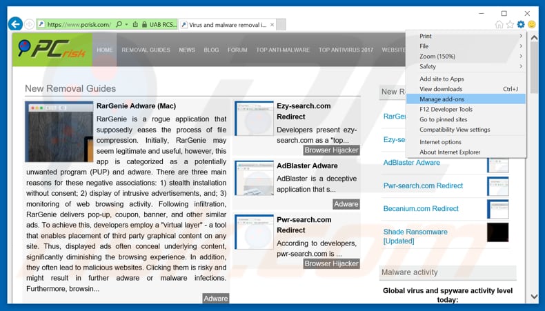 Removing adsplex.com ads from Internet Explorer step 1