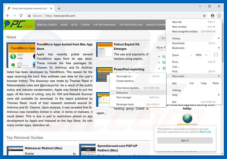Removing AppMaster  ads from Google Chrome step 1