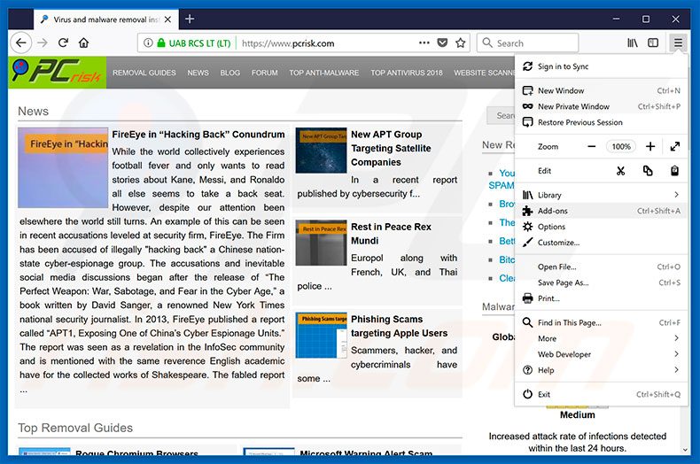 Removing BoostPC ads from Mozilla Firefox step 1