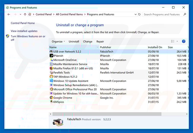 CamuBot in programs and features