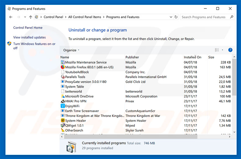 Chroomium adware uninstall via Control Panel