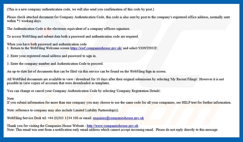 Companies House Email Virus malware