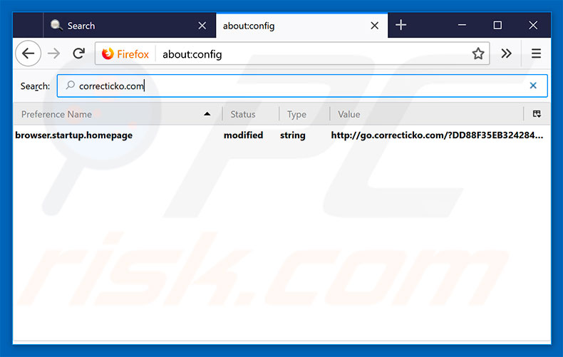Removing go.correcticko.com from Mozilla Firefox default search engine