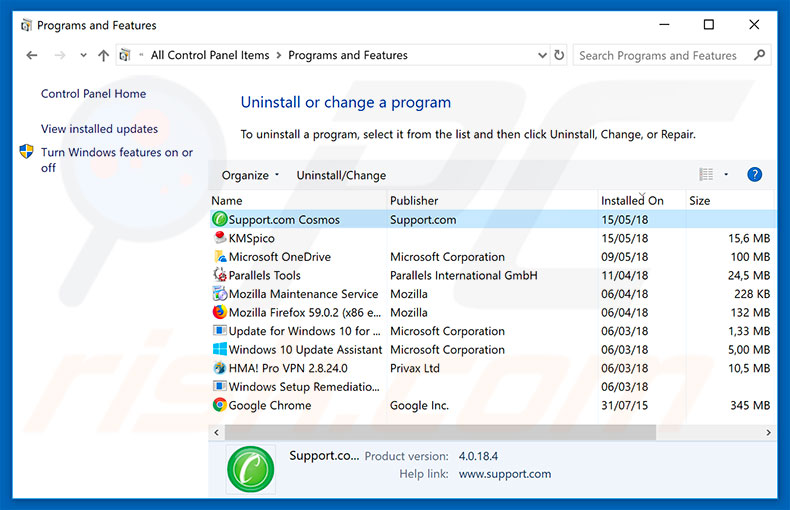 Cosmos System Care adware uninstall via Control Panel