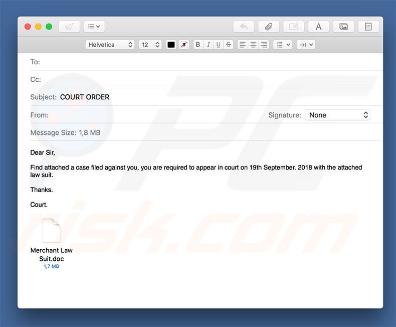 Court Order Email Virus malware
