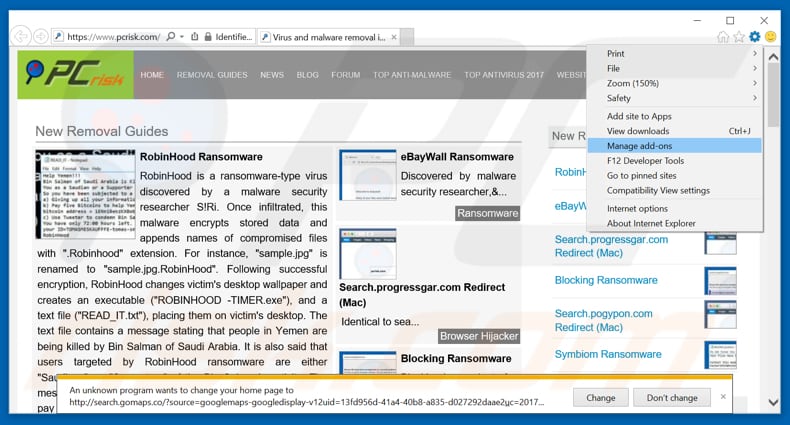 Removing cpm10.com ads from Internet Explorer step 1