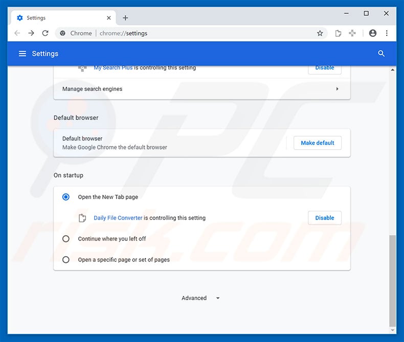 Removing dailyfileconverter.co from Google Chrome homepage