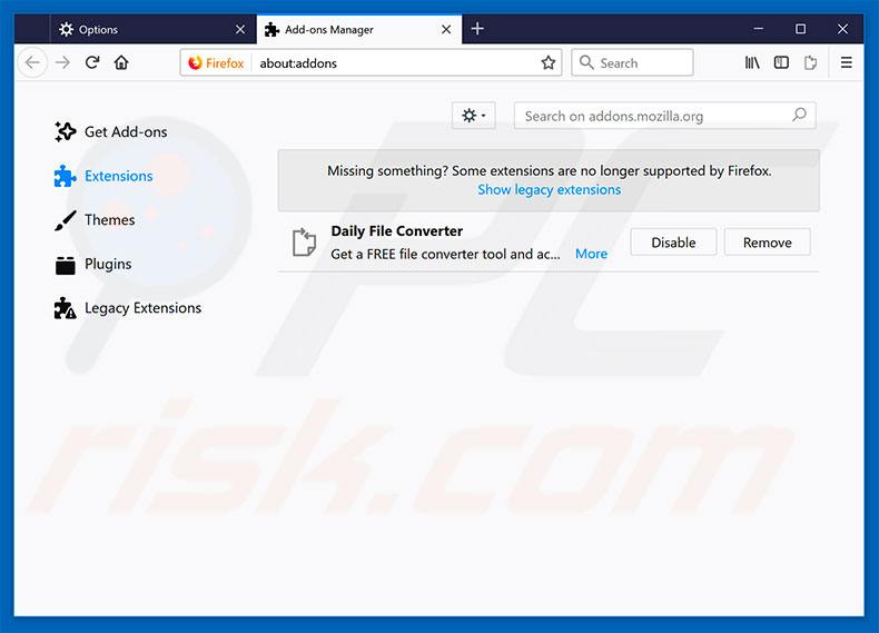 Removing dailyfileconverter.co related Mozilla Firefox extensions