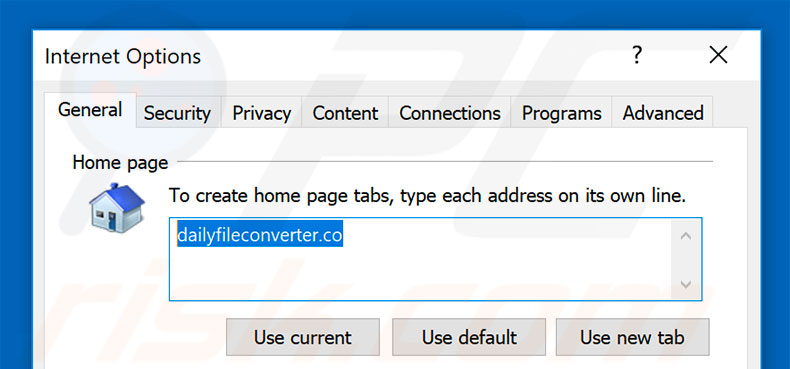 Removing dailyfileconverter.co from Internet Explorer homepage