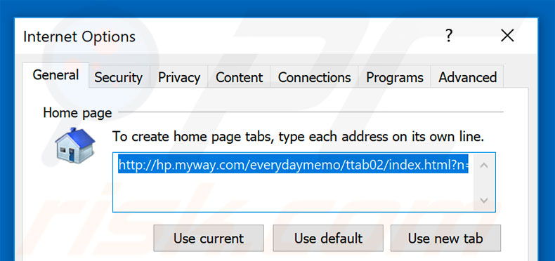 Removing hp.myway.com from Internet Explorer homepage