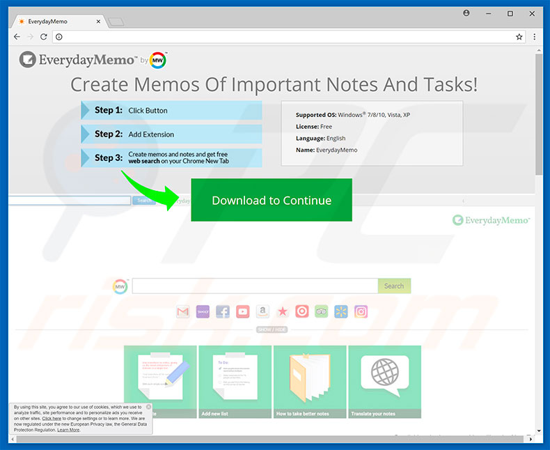 Website used to promote EverydayMemo browser hijacker
