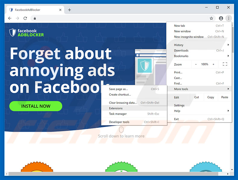 Removing Facebook AdBlocker  ads from Google Chrome step 1