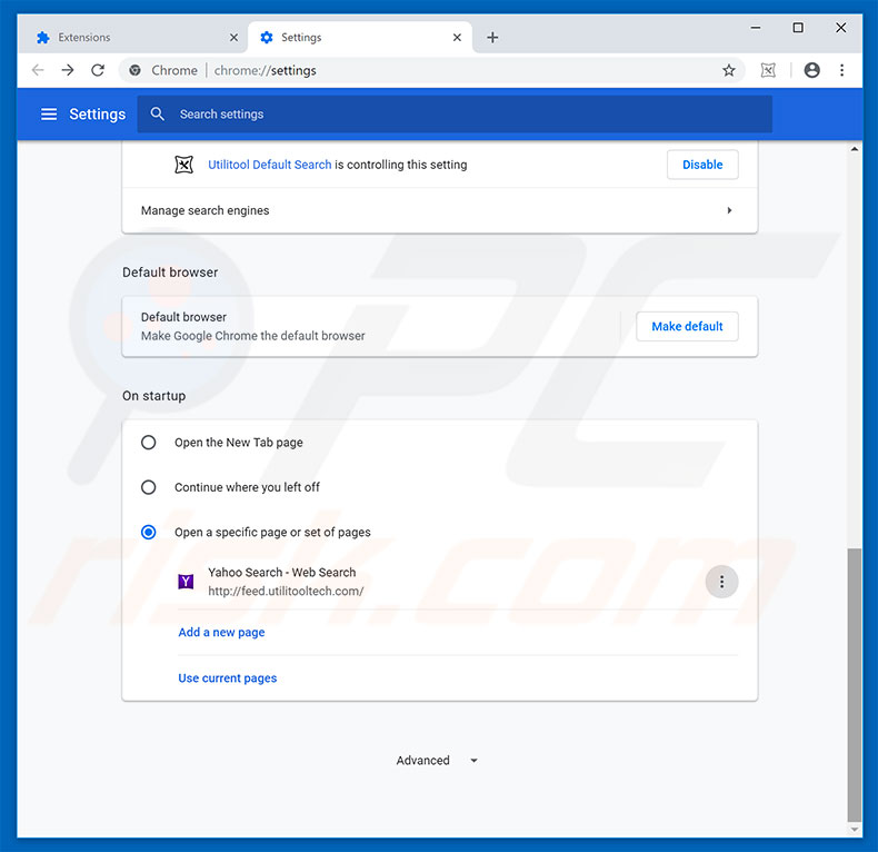 Removing feed.utilitooltech.com from Google Chrome homepage