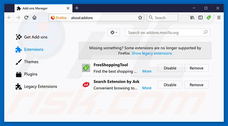 Removing hp.myway.com related Mozilla Firefox extensions