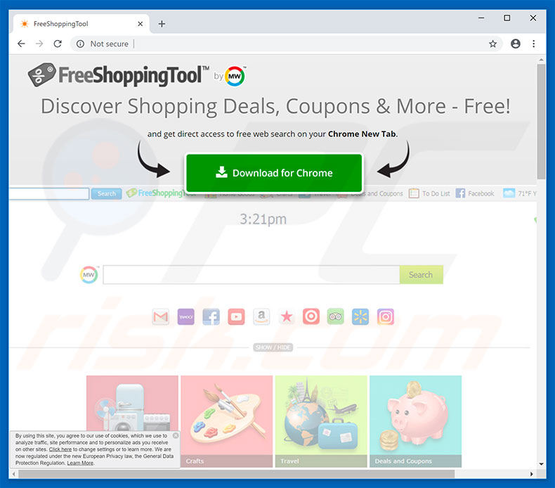Website used to promote FreeShoppingTool browser hijacker
