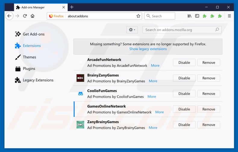 Removing GamesOnlineNetwork ads from Mozilla Firefox step 2