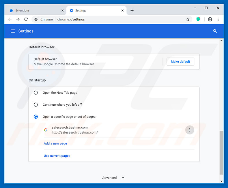 Removing safesearch.trustnav.com from Google Chrome homepage