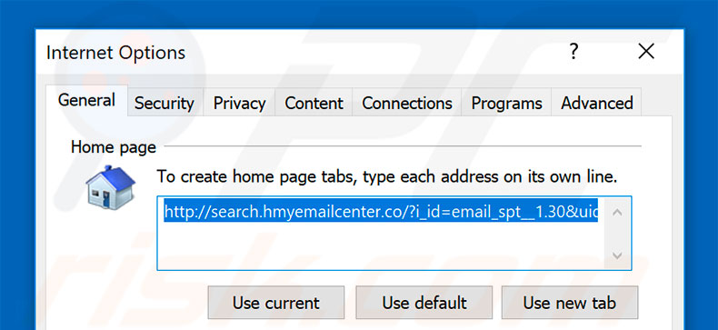Removing search.hmyemailcenter.co from Internet Explorer homepage