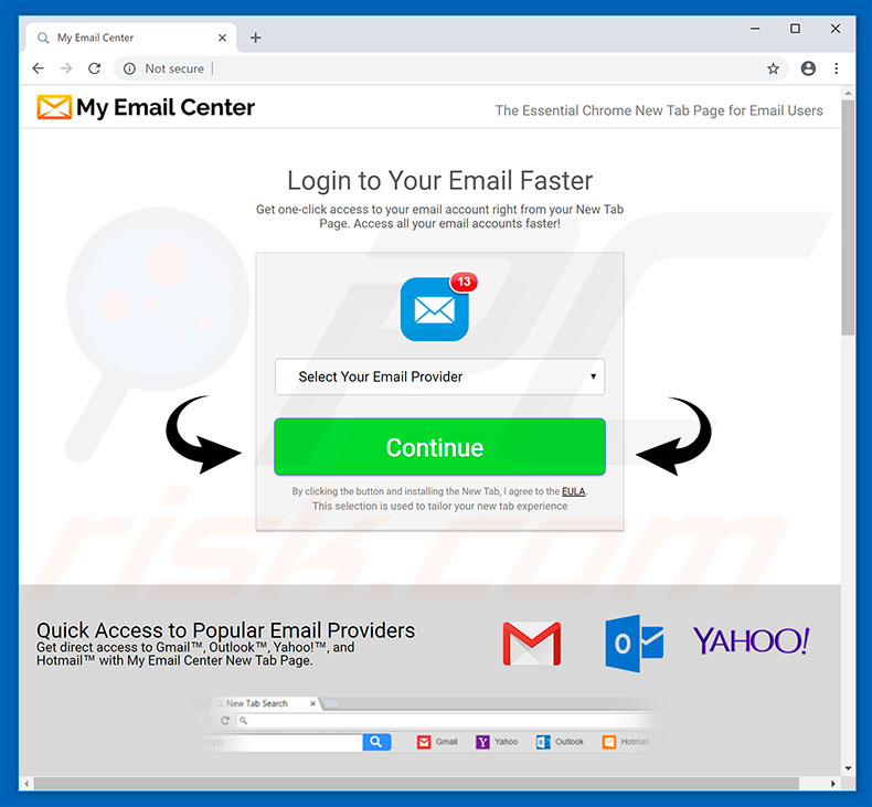 Website used to promote My Email Center browser hijacker