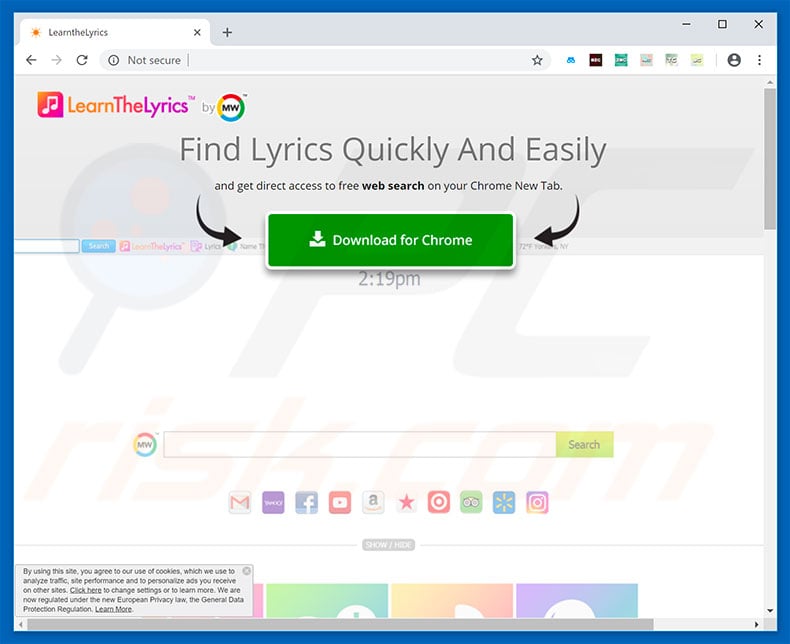 Website used to promote LearnTheLyrics browser hijacker