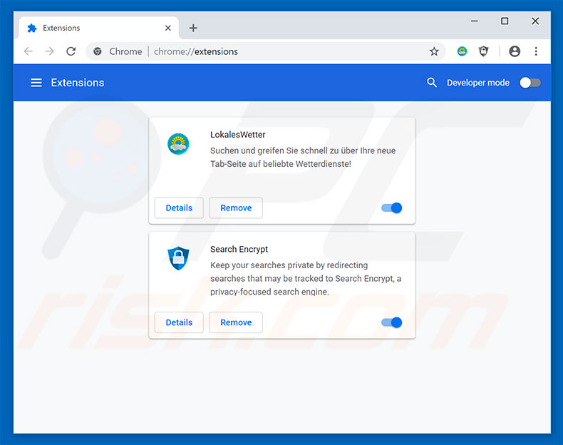 Removing search.lokaleswetternt.com related Google Chrome extensions