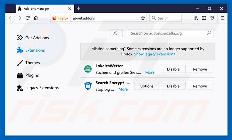 Removing search.lokaleswetternt.com related Mozilla Firefox extensions