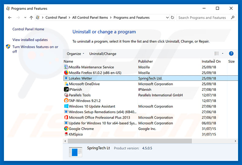 search.lokaleswetternt.com browser hijacker uninstall via Control Panel
