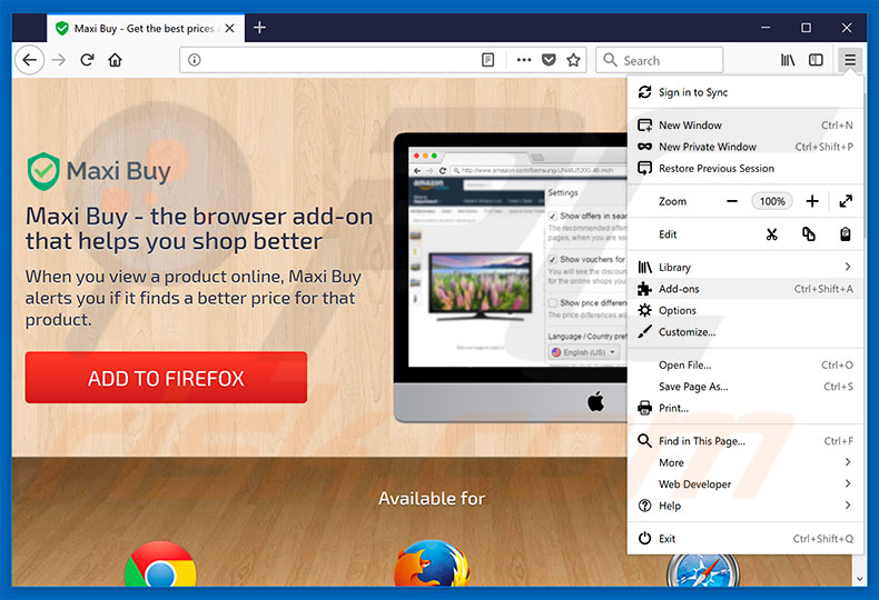 Removing maxibuy ads from Mozilla Firefox step 1