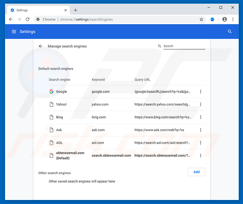 Removing search.moyapochtavkhodnt.com from Google Chrome default search engine