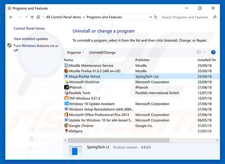 search.moyapochtavkhodnt.com browser hijacker uninstall via Control Panel