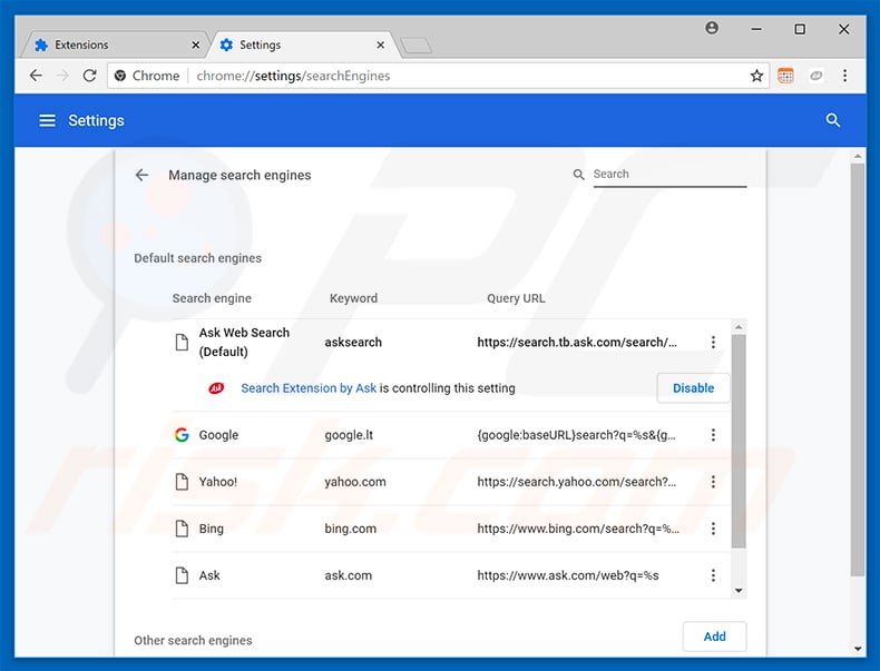 Removing hp.myway.com from Google Chrome default search engine