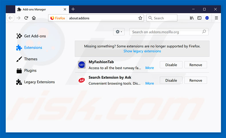 Removing hp.myway.com related Mozilla Firefox extensions