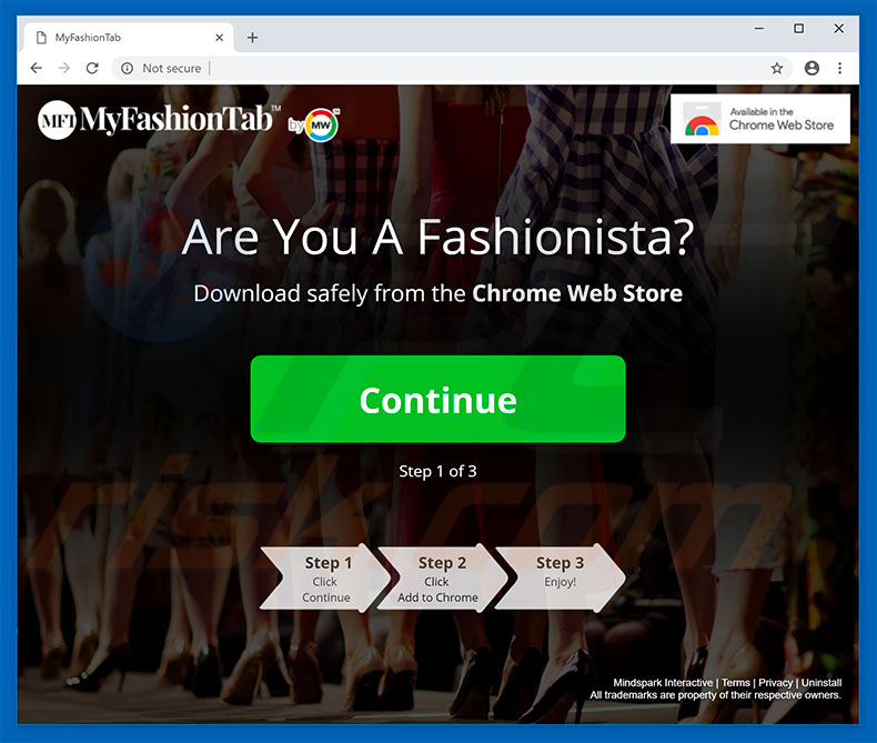 Website used to promote MyFashionTab browser hijacker