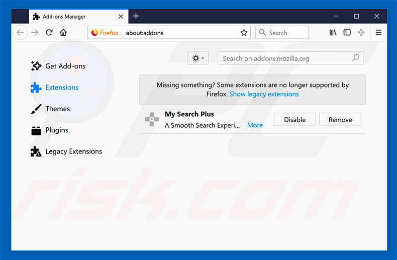 Removing mysearchplus.co related Mozilla Firefox extensions