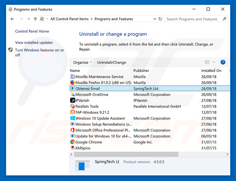 search.obtenezemail.com browser hijacker uninstall via Control Panel