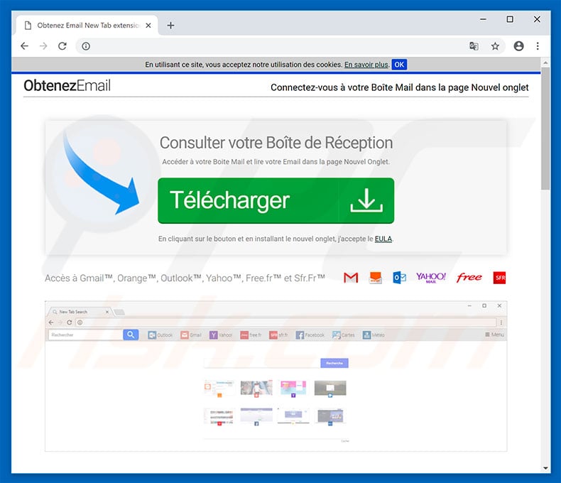 Website used to promote ObtenezEmail browser hijacker