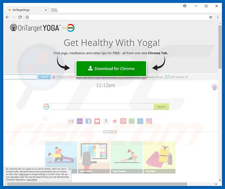 Website used to promote OnTargetYoga browser hijacker