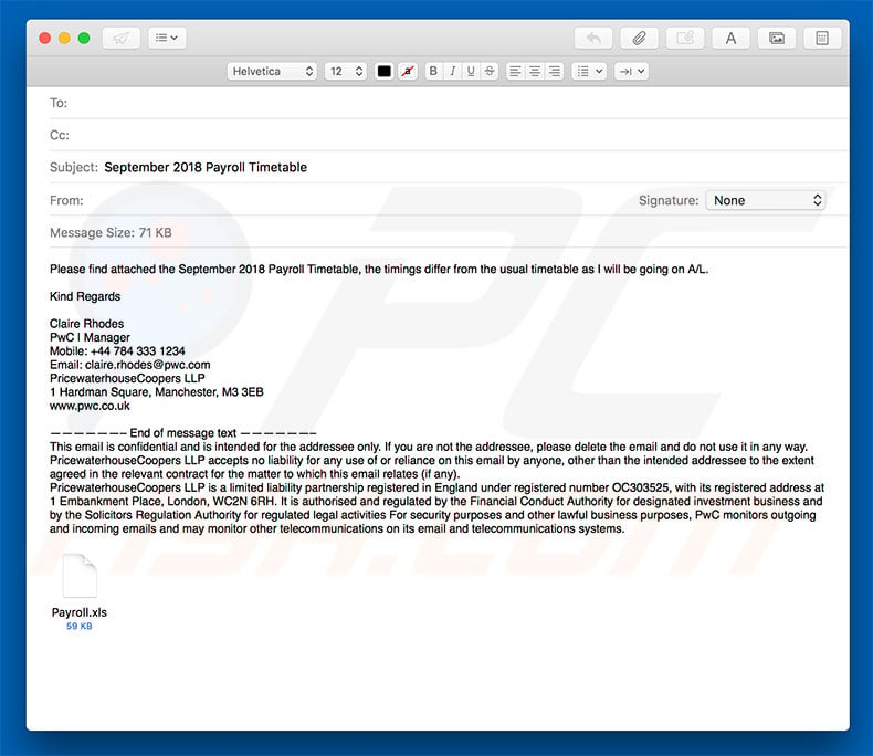 Payroll Timetable Email Virus malware