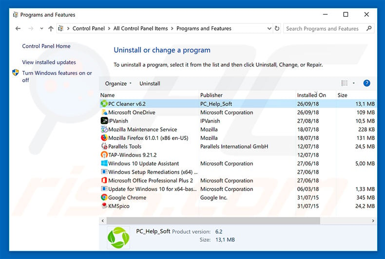 PC Cleaner adware uninstall via Control Panel